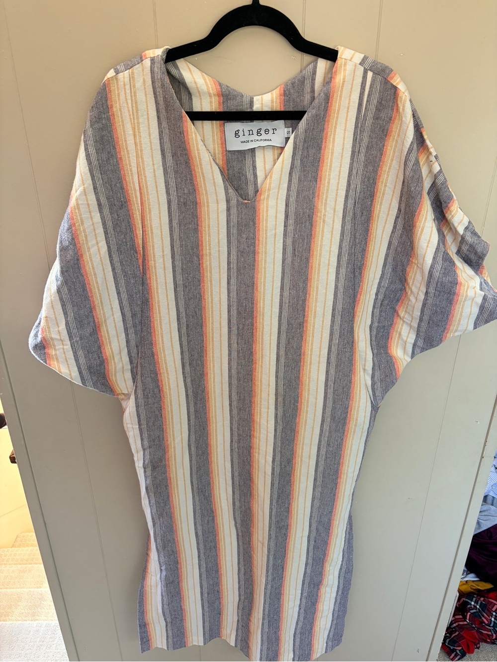 Ginger California Striped V-Neck surfer caftan - Gray, Cream & Orange